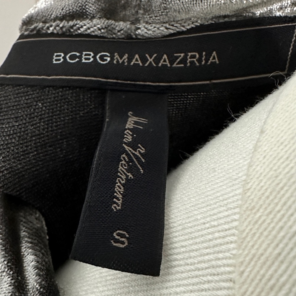 BCBGMaxAzria Metallic Gunmetal Crushed Velour New Year’s Wrap Maxi Dress Size S - Picture 13 of 13